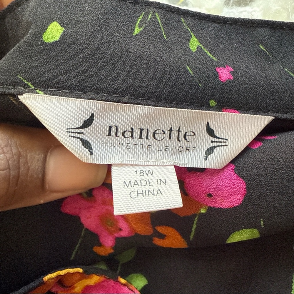 NANETTE women’s 18 W black dress floral knee long sleeve button tie belt color‎ - Picture 14 of 16